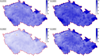 Return periods (2, 10, 20, 50 years) in the area of the Czech Republic