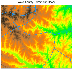 Figure: Result of the simple Wake county terrain and roads example