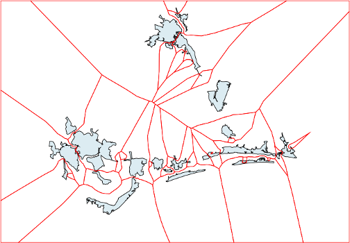 Voronoi diagram for urban areas in North Carolina