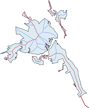 Skeleton and center line for urban areas in North Carolina