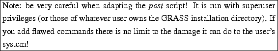 \framebox{\begin{minipage}[t][1\totalheight]{1\columnwidth}%
Note: be very caref...
...ere is
no limit to the damage it can do to the user's system!%
\end{minipage}}%