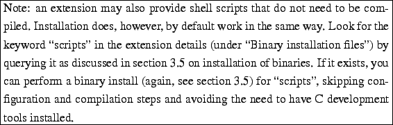 \framebox{\begin{minipage}[t][1\totalheight]{1\columnwidth}%
Note: an extension ...
...and avoiding the need
to have C development tools installed. %
\end{minipage}}%