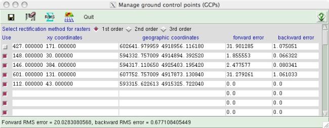 Georectify GCP window