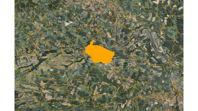 Basins (in orange) with orthophoto on background