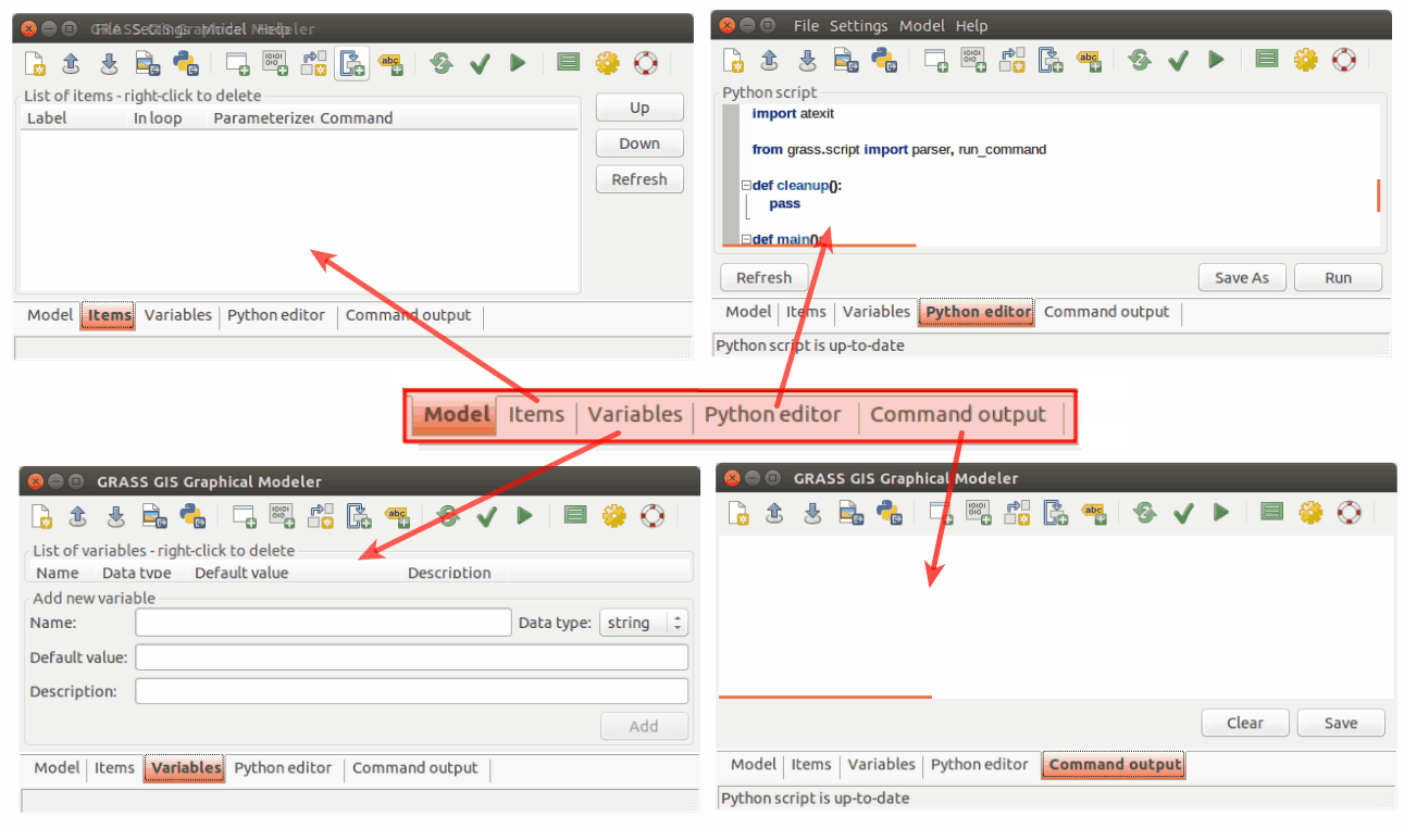 Lower Graphical Modeler menu toolbar