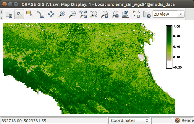 MODIS data representation in GRASS