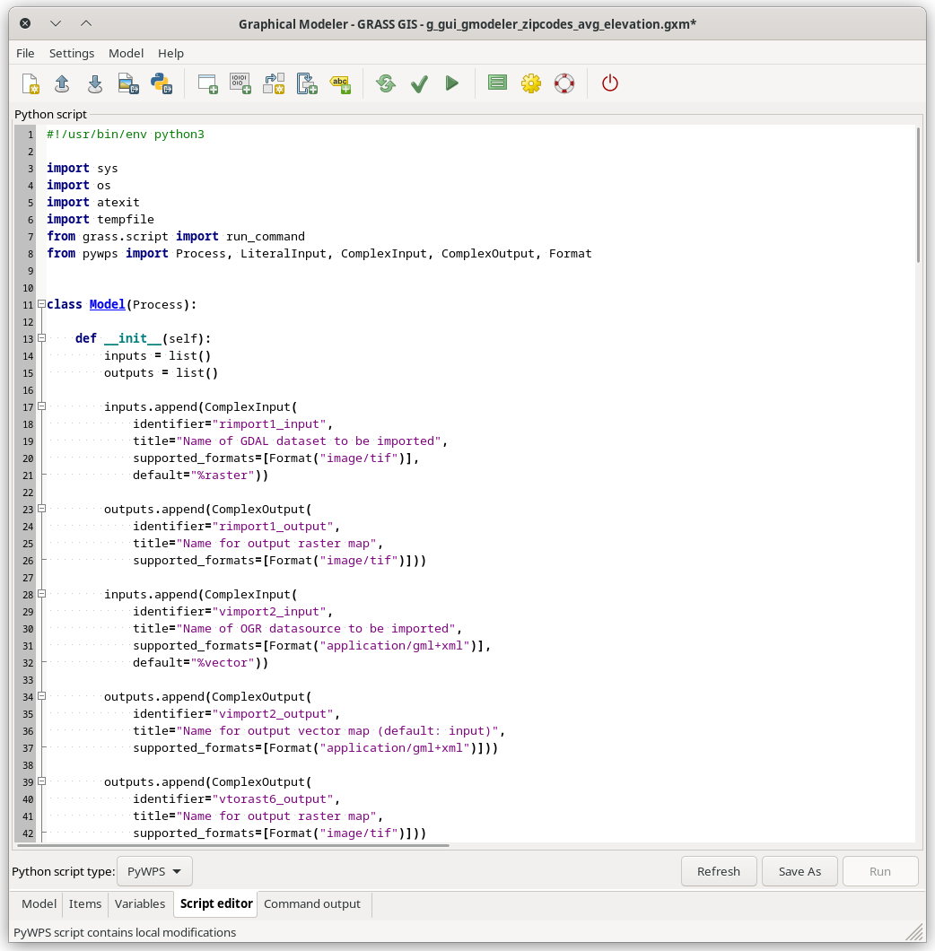 Script editor in the wxGUI Graphical Modeler - set to PyWPS