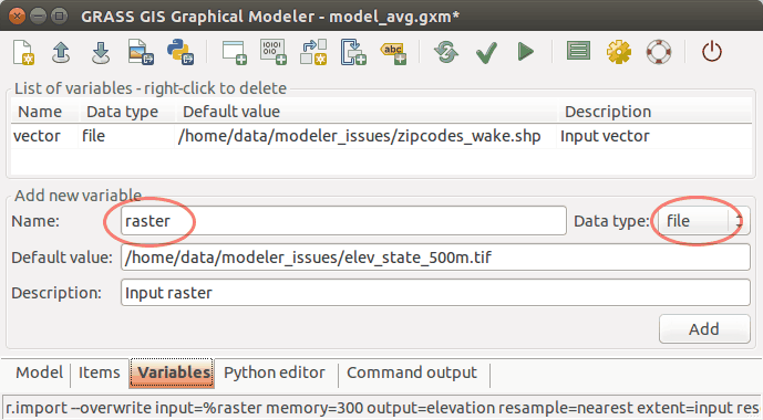 Example of raster file variable settings