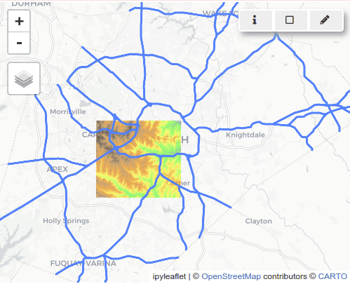 Elevation and roads in gj.InteractiveMap