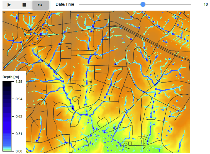 Water flow example with gj.TimeSeriesMap