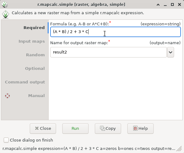 Figure: r.mapcalc.simple graphical user interface