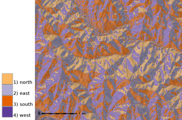 Aspect map classified to four major compass
directions