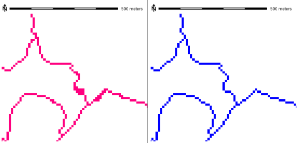 Raster feature thinning (skeletonizing)